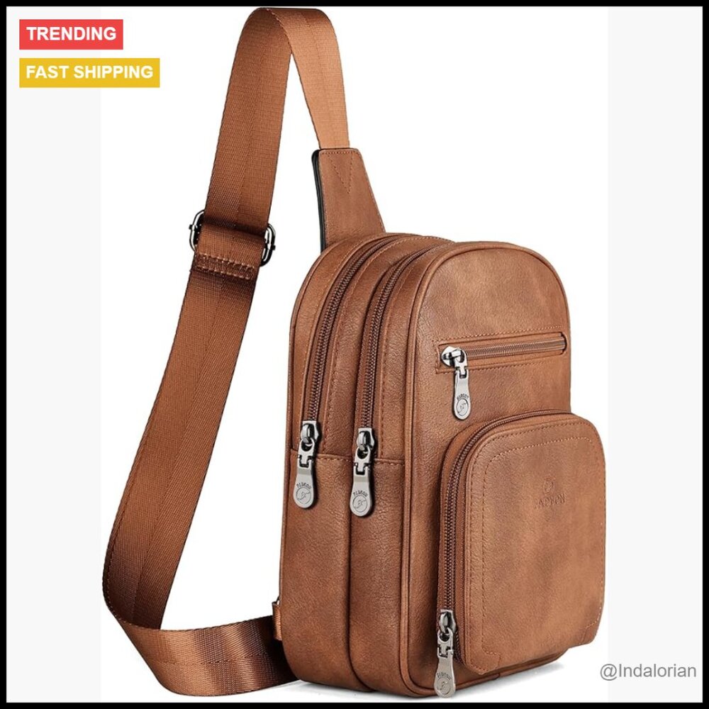 Pu Leather Sling Bag Crossbody Fanny Pack Multi-Pocket Travel Purse Retro Style